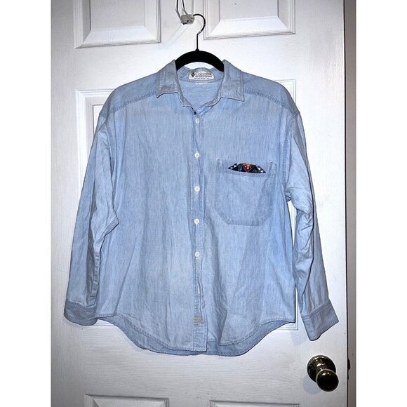 Vintage COLUMBIA Womens Chambray Long Sleeve Button Shirt Embroidered - Picture 1 of 7